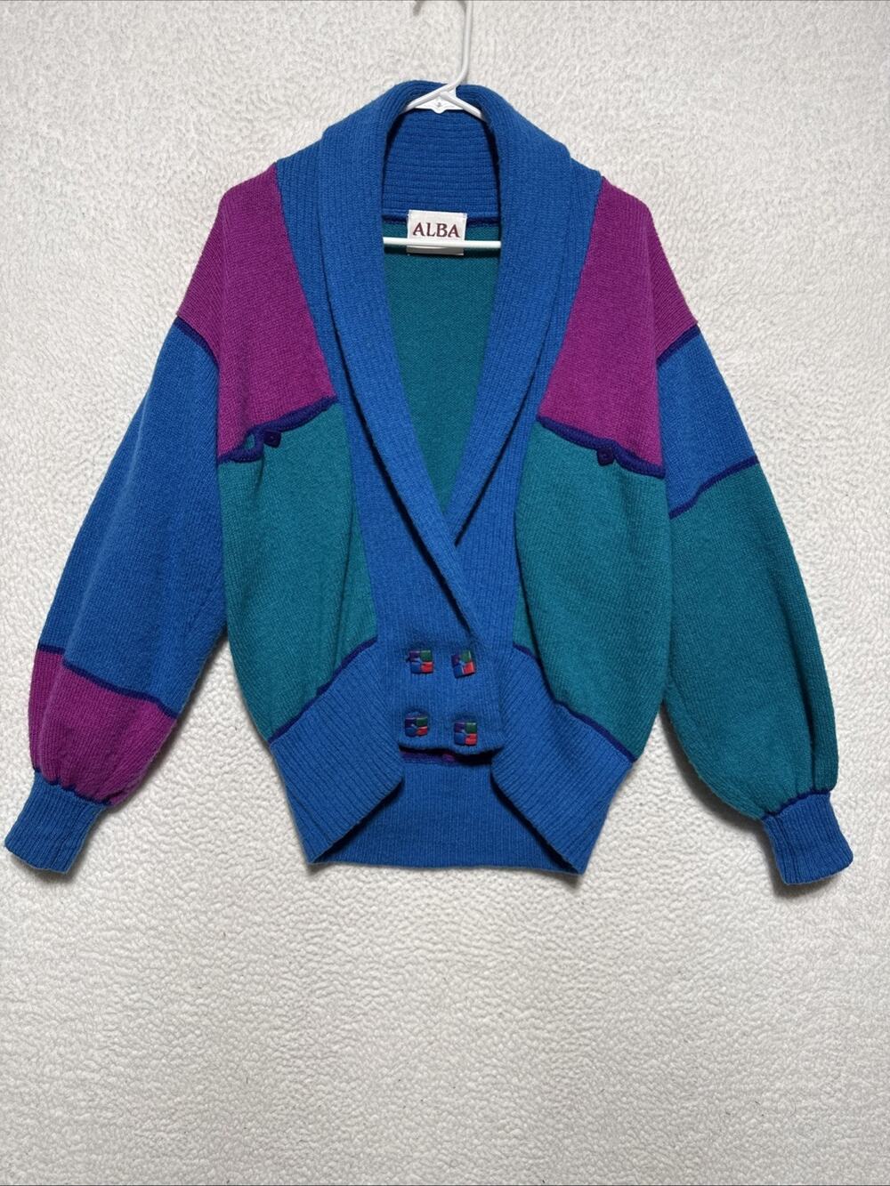 VTG 80’s ALBA Edinburgh Pure Wool Geometric Pattern Cardigan Women’s L/XL